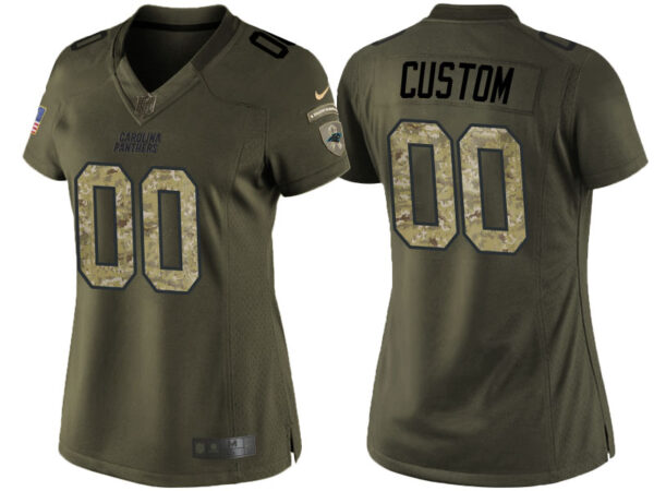 Women's Carolina Panthers Olive Customized Camo Salute to Service Jersey - Veterans Day