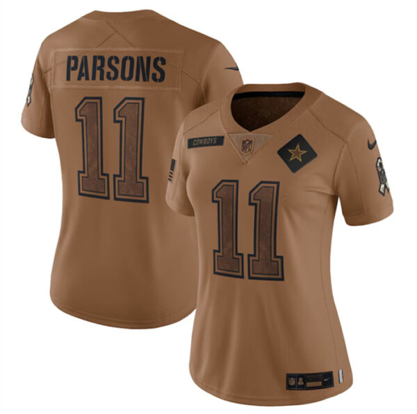 Women's Dallas Cowboys #11 Micah Parsons 2023 Brown Salute To Service Limited Stitched Football Jersey(Run Smalluff09