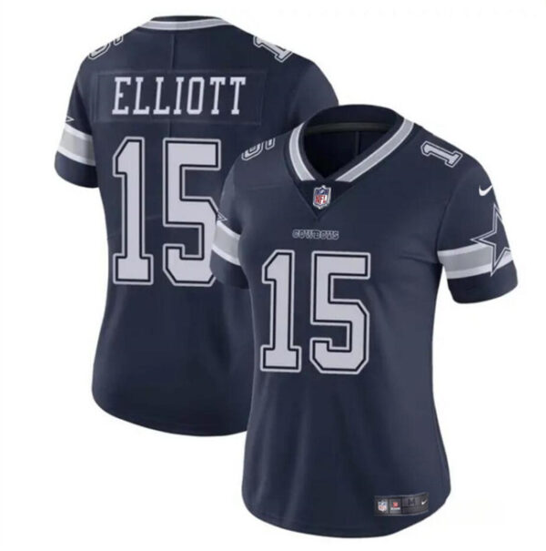 Women's Dallas Cowboys #15 Ezekiel Elliott Navy Vapor Limited Stitched Football Jersey(Run Small)