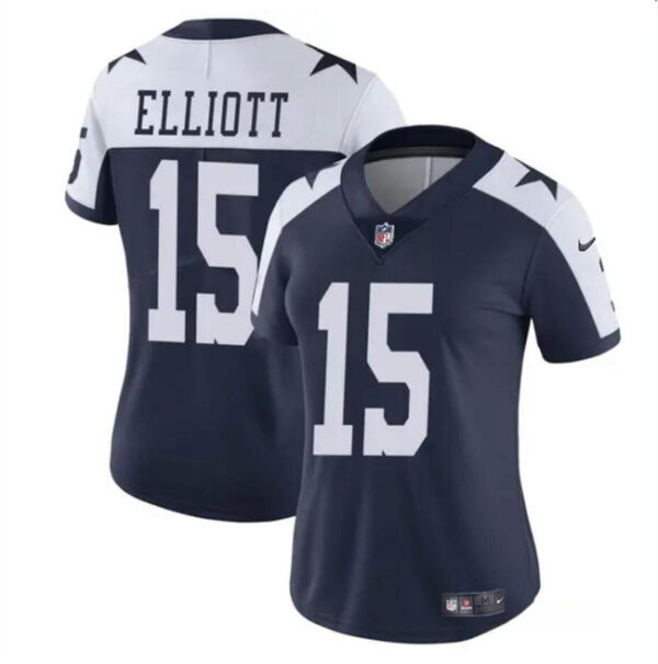 Women's Dallas Cowboys #15 Ezekiel Elliott Navy White Vapor Thanksgiving Limited Stitched Football Jersey(Run Small)