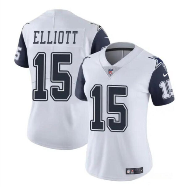 Women's Dallas Cowboys #15 Ezekiel Elliott White 2024 Color Rush Limited Stitched Football Jersey(Run Small)