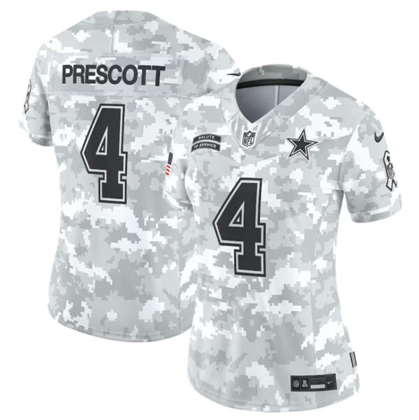 Women's Dallas Cowboys #4 Dak Prescott 2024 F.U.S.E Arctic Camo Salute To Service Limited Stitched Football Jersey(Run Small)