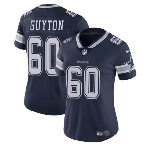 Women's Dallas Cowboys #60 Tyler Guyton Navy 2024 Draft Vapor Limited Stitched Football Jersey(Run Small)