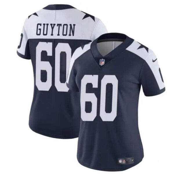 Women's Dallas Cowboys #60 Tyler Guyton Navy White 2024 Draft Vapor Thanksgiving Limited Stitched Football Jersey(Run Small)