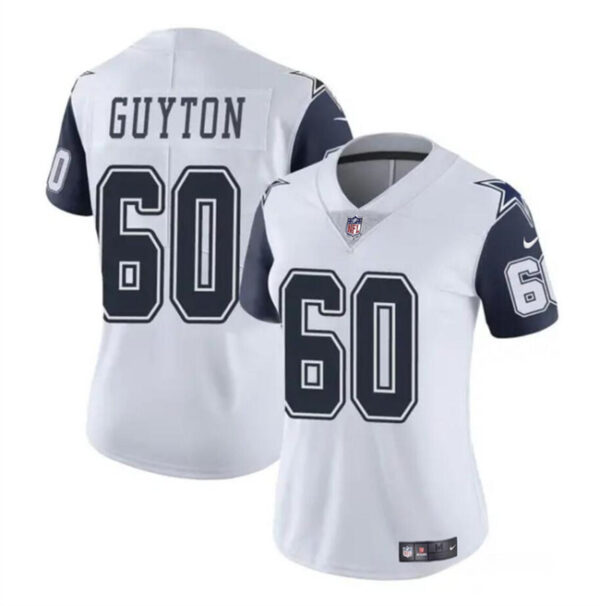 Women's Dallas Cowboys #60 Tyler Guyton White 2024 Draft Color Rush Limited Stitched Football Jersey(Run Small)