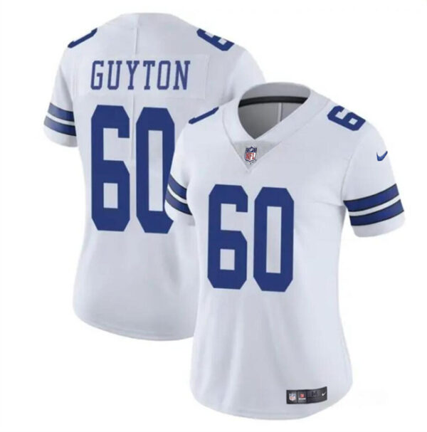 Women's Dallas Cowboys #60 Tyler Guyton White 2024 Draft Vapor Limited Stitched Football Jersey(Run Small)