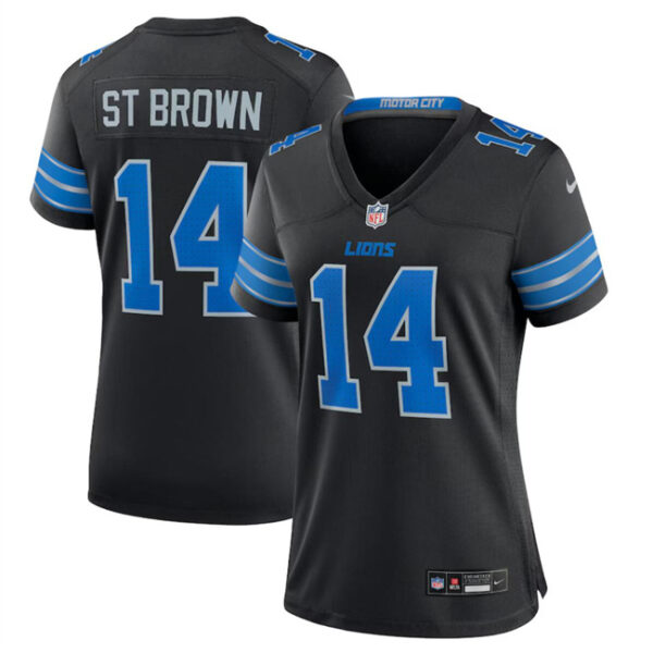 Women's Detroit Lions #14 Amon-Ra St. Brown Black 2nd Alternate Stitched Jersey(Run Smaller)