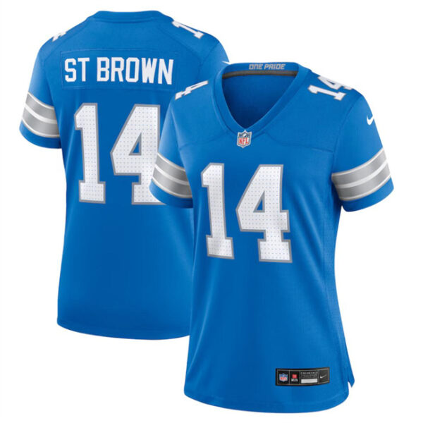 Women's Detroit Lions #14 Amon-Ra St. Brown Blue Stitched Jersey(Run Smaller)