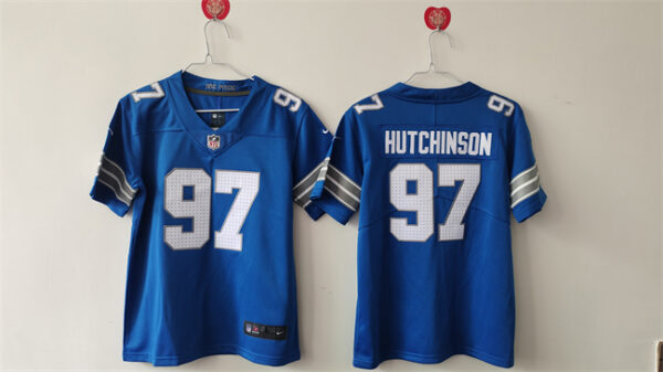 Women's Detroit Lions #97 Aidan Hutchinson Blue Vapor Stitched Jersey(Run Smaller)