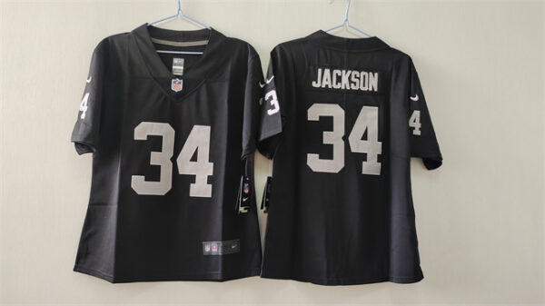 Women's Las Vegas Raiders #34 Bo Jackson Black Vapor Stitched Jersey(Run Small)