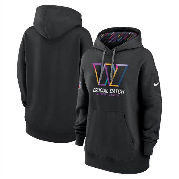 Women's Washington Commanders Black 2024 Crucial Catch Club Pullover Hoodie(Run Small)