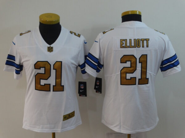 Women Nike Cowboys 21 Ezkiel Elliott White Women Gold Vapor Untouchable Limited Jersey