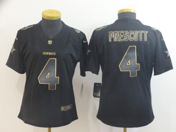 Women Nike Cowboys 4 Dak Prescott Black Gold Women Vapor Untouchable Limited Jersey