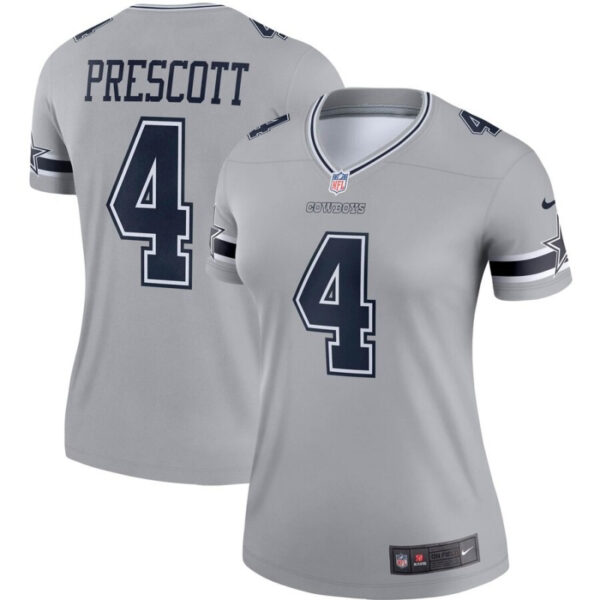 Women Nike Cowboys 4 Dak Prescott Gray Women Inverted Legend Jersey