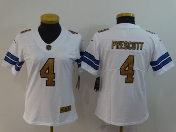 Women Nike Cowboys 4 Dak Prescott White Women Gold Vapor Untouchable Limited Jersey