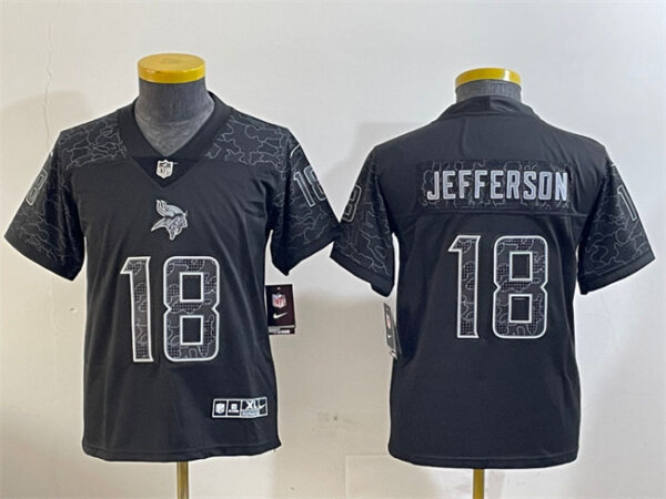 Youth Minnesota Vikings #18 Justin Jefferson Black Reflective Limited Stitched Football Jersey