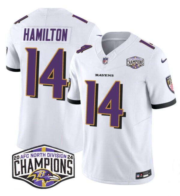 Men's Baltimore Ravens #14 Kyle Hamilton White F.U.S.E 2024 AFC North Division Champions Vapor Limited Football Jersey