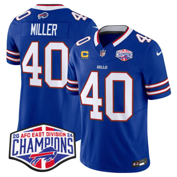 Men's Buffalo Bills #40 Von Miller Royal F.U.S.E. 2024 AFC East Division Champions With 4-Star C Ptach Vapor Limited Stitched Football Jersey