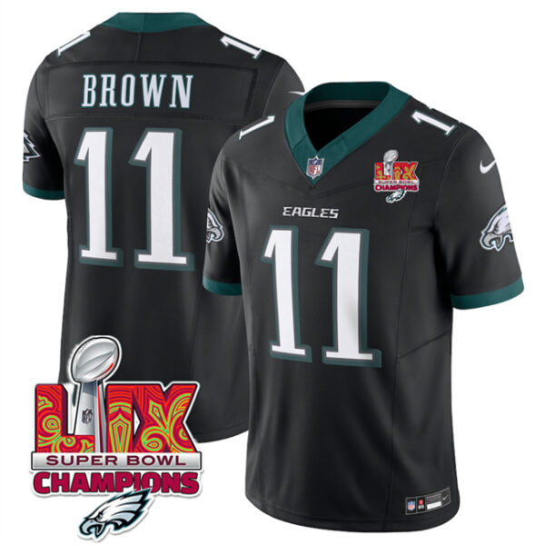 Men's Philadelphia Eagles #11 A.J. Brown Black 2025 Eagles Logo Super Bowl LIX Patch New F.U.S.E. Vapor Untouchable Limited Stitched Football Jersey