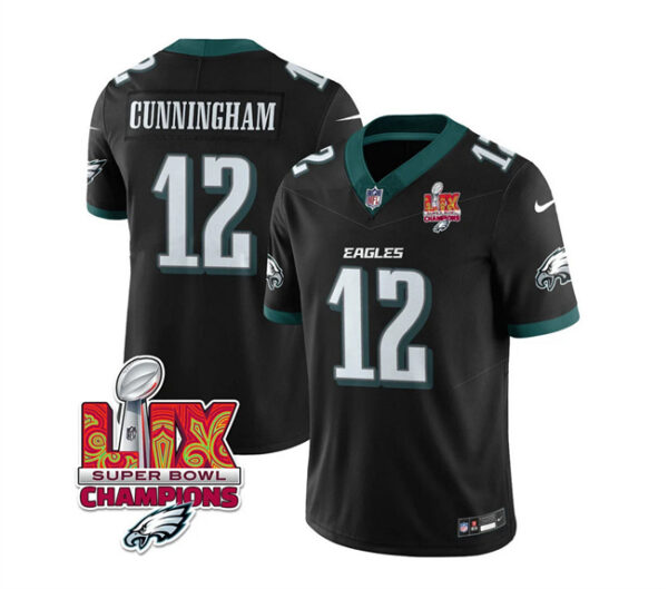 Men's Philadelphia Eagles #12 Randall Cunningham Black 2025 Eagles Logo Super Bowl LIX Patch New F.U.S.E. Vapor Limited Stitched Football Jersey