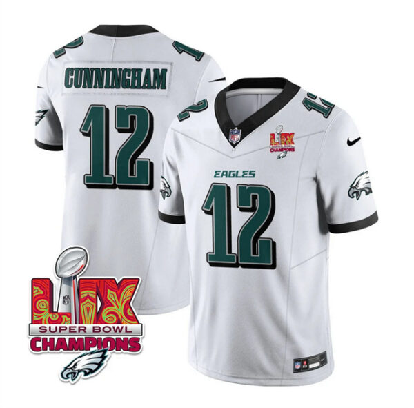 Men's Philadelphia Eagles #12 Randall Cunningham White 2025 Eagles Logo Super Bowl LIX Patch New F.U.S.E. Vapor Limited Stitched Football Jersey