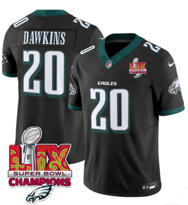 Men's Philadelphia Eagles #20 Brian Dawkins Black 2025 Eagles Logo Super Bowl LIX Patch New F.U.S.E. Vapor Limited Stitched Football Jersey