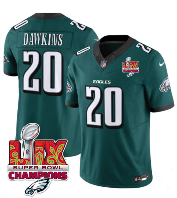 Men's Philadelphia Eagles #20 Brian Dawkins Green 2025 Eagles Logo Super Bowl LIX Patch New F.U.S.E. Vapor Limited Stitched Football Jersey