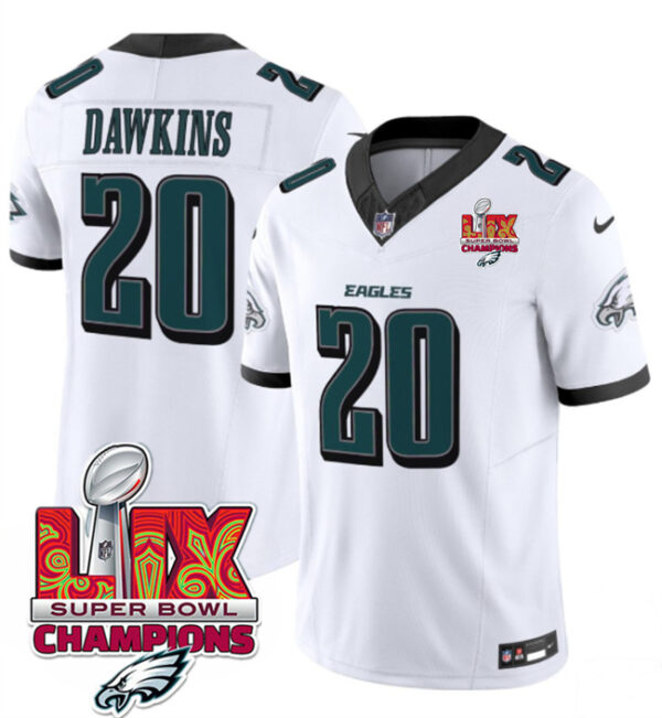 Men's Philadelphia Eagles #20 Brian Dawkins White 2025 Eagles Logo Super Bowl LIX Patch New F.U.S.E. Vapor Limited Stitched Football Jersey