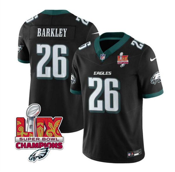 Men's Philadelphia Eagles #26 Saquon Barkley Black 2025 Eagles Logo Super Bowl LIX Patch New F.U.S.E. Vapor Untouchable Limited Stitched Football Jersey