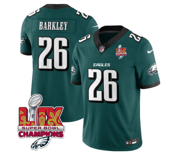 Men's Philadelphia Eagles #26 Saquon Barkley Green 2025 Eagles Logo Super Bowl LIX Patch New F.U.S.E. Vapor Untouchable Limited Stitched Football Jersey