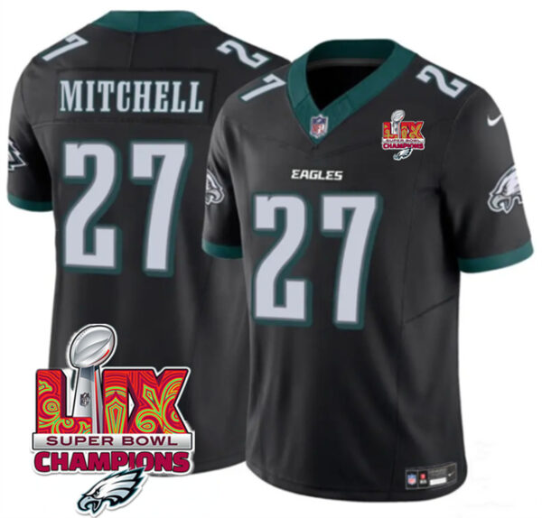 Men's Philadelphia Eagles #27 Quinyon Mitchell Black 2025 Eagles Logo Super Bowl LIX Patch New F.U.S.E. Vapor Untouchable Limited Stitched Football Jersey