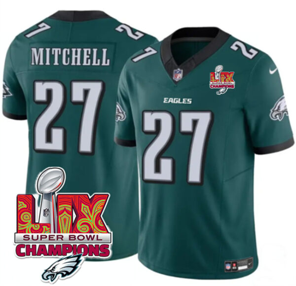 Men's Philadelphia Eagles #27 Quinyon Mitchell Green 2025 Eagles Logo Super Bowl LIX Patch New F.U.S.E. Vapor Untouchable Limited Stitched Football Jersey