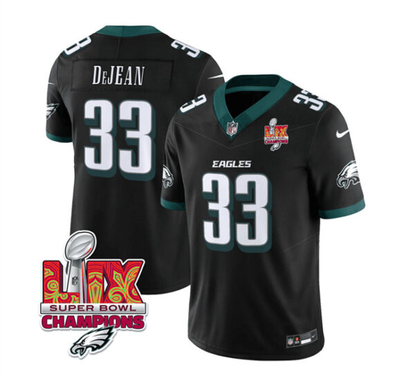 Men's Philadelphia Eagles #33 Cooper DeJean Black 2025 Eagles Logo Super Bowl LIX Patch New F.U.S.E. Vapor Untouchable Limited Stitched Football Jersey