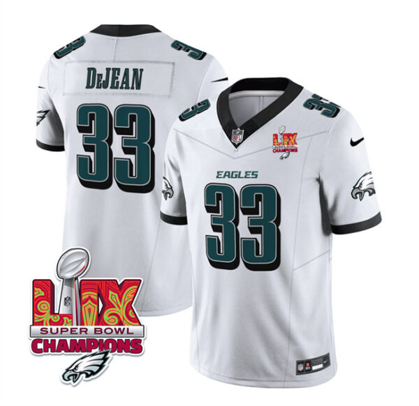 Men's Philadelphia Eagles #33 Cooper DeJean White 2025 Eagles Logo Super Bowl LIX Patch New F.U.S.E. Vapor Untouchable Limited Stitched Football Jersey