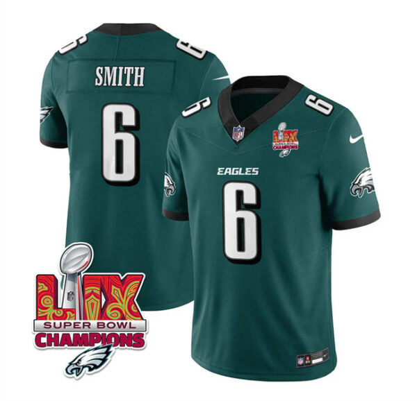 Men's Philadelphia Eagles #6 DeVonta Smith Green 2025 Eagles Logo Super Bowl LIX Patch New F.U.S.E. Vapor Limited Stitched Football Jersey