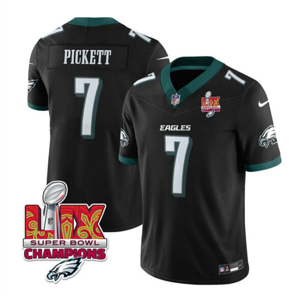 Men's Philadelphia Eagles #7 Kenny Pickett Black 2025 Eagles Logo Super Bowl LIX Patch New F.U.S.E. Vapor Limited Stitched Football Jersey