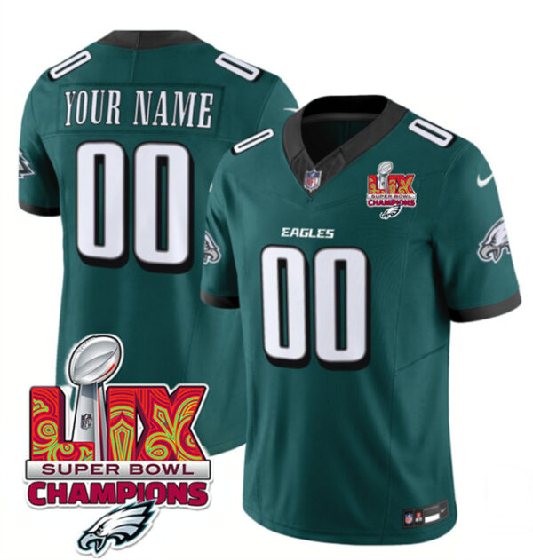 Men's Philadelphia Eagles Active Player Custom Green 2025 Eagles Logo Super Bowl LIX Patch New F.U.S.E. Vapor Limited Stitched Football Jersey