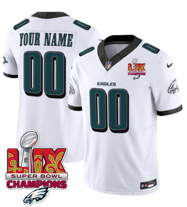 Men's Philadelphia Eagles Active Player Custom White 2025 Eagles Logo Super Bowl LIX Patch New F.U.S.E. Vapor Limited Stitched Football Jersey