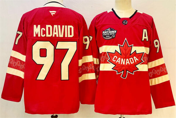 Men's Canada #97 Connor McDavid Red 2025 4 Nations Face-Off Premium With A Patch Stitched Jersey